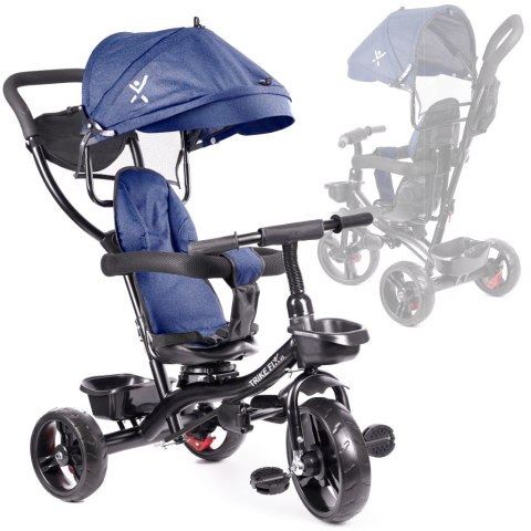 Rowerek trójkołowy Trike Fix Lite 3w1 z daszkiem obracany regulowany spacerówka prowadnik pasy granatowy Rowerek trójkołowy Trike Fix Lite 3w1 z daszkiem obracany regulowany spacerówka prowadnik pasy granatowy