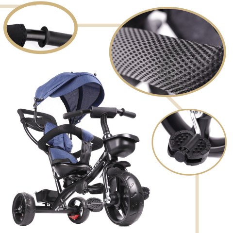 Rowerek trójkołowy Trike Fix Lite 3w1 z daszkiem obracany regulowany spacerówka prowadnik pasy granatowy Rowerek trójkołowy Trike Fix Lite 3w1 z daszkiem obracany regulowany spacerówka prowadnik pasy granatowy