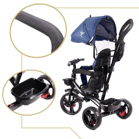 Rowerek trójkołowy Trike Fix Lite 3w1 z daszkiem obracany regulowany spacerówka prowadnik pasy granatowy Rowerek trójkołowy Trike Fix Lite 3w1 z daszkiem obracany regulowany spacerówka prowadnik pasy granatowy