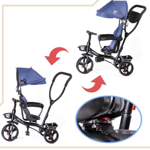 Rowerek trójkołowy Trike Fix Lite 3w1 z daszkiem obracany regulowany spacerówka prowadnik pasy granatowy Rowerek trójkołowy Trike Fix Lite 3w1 z daszkiem obracany regulowany spacerówka prowadnik pasy granatowy