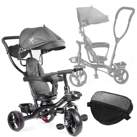 Rowerek trójkołowy Trike Fix Lite 3w1 z daszkiem obracany regulowany spacerówka prowadnik pasy szary Rowerek trójkołowy Trike Fix Lite 3w1 z daszkiem obracany regulowany spacerówka prowadnik pasy szary