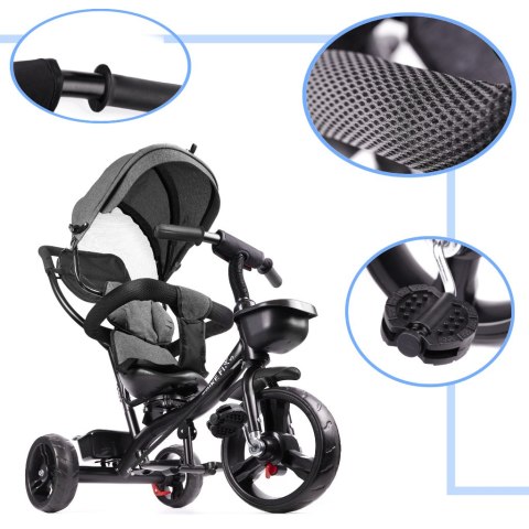 Rowerek trójkołowy Trike Fix Lite 3w1 z daszkiem obracany regulowany spacerówka prowadnik pasy szary Rowerek trójkołowy Trike Fix Lite 3w1 z daszkiem obracany regulowany spacerówka prowadnik pasy szary