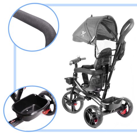 Rowerek trójkołowy Trike Fix Lite 3w1 z daszkiem obracany regulowany spacerówka prowadnik pasy szary Rowerek trójkołowy Trike Fix Lite 3w1 z daszkiem obracany regulowany spacerówka prowadnik pasy szary