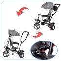 Rowerek trójkołowy Trike Fix Lite 3w1 z daszkiem obracany regulowany spacerówka prowadnik pasy szary