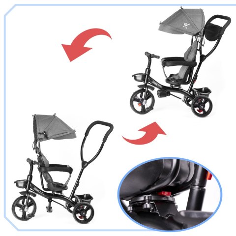 Rowerek trójkołowy Trike Fix Lite 3w1 z daszkiem obracany regulowany spacerówka prowadnik pasy szary Rowerek trójkołowy Trike Fix Lite 3w1 z daszkiem obracany regulowany spacerówka prowadnik pasy szary