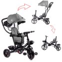 Rowerek trójkołowy Trike Fix Lite 3w1 z daszkiem obracany regulowany spacerówka prowadnik pasy szary