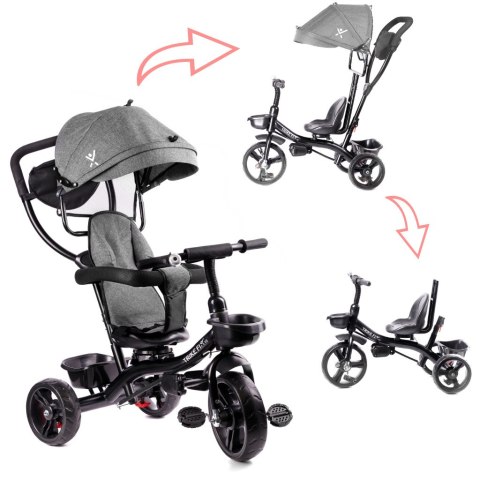 Rowerek trójkołowy Trike Fix Lite 3w1 z daszkiem obracany regulowany spacerówka prowadnik pasy szary Rowerek trójkołowy Trike Fix Lite 3w1 z daszkiem obracany regulowany spacerówka prowadnik pasy szary