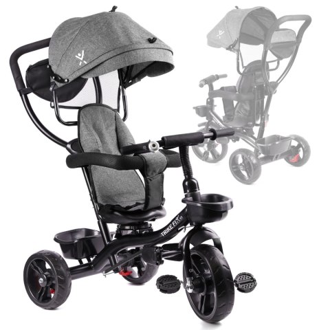 Rowerek trójkołowy Trike Fix Lite 3w1 z daszkiem obracany regulowany spacerówka prowadnik pasy szary Rowerek trójkołowy Trike Fix Lite 3w1 z daszkiem obracany regulowany spacerówka prowadnik pasy szary
