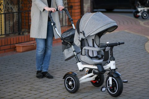 Rowerek Trójkołowy Trike Fix 3w1 z daszkiem obracany regulowany spacerówka prowadnik pasy V3 szary Rowerek Trójkołowy Trike Fix 3w1 z daszkiem obracany regulowany spacerówka prowadnik pasy V3 szary