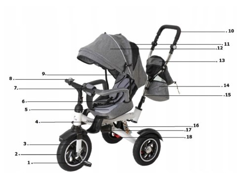 Rowerek Trójkołowy Trike Fix 3w1 z daszkiem obracany regulowany spacerówka prowadnik pasy V3 szary Rowerek Trójkołowy Trike Fix 3w1 z daszkiem obracany regulowany spacerówka prowadnik pasy V3 szary