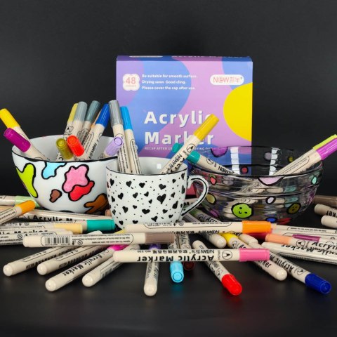 Markery akrylowe do tkanin kamieni pisaki flamastry mazaki wodoodporne DIY 48 szt. Markery akrylowe do tkanin kamieni pisaki flamastry mazaki wodoodporne DIY 48 szt.