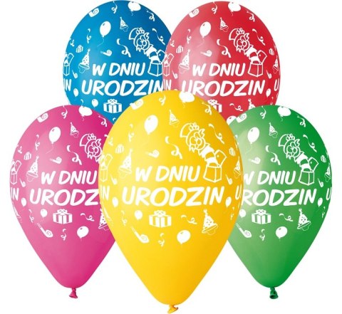 Balony z nadrukiem 5szt W DNIU URODZIN GS110/PG02 Balony z nadrukiem 5szt W DNIU URODZIN GS110/PG02